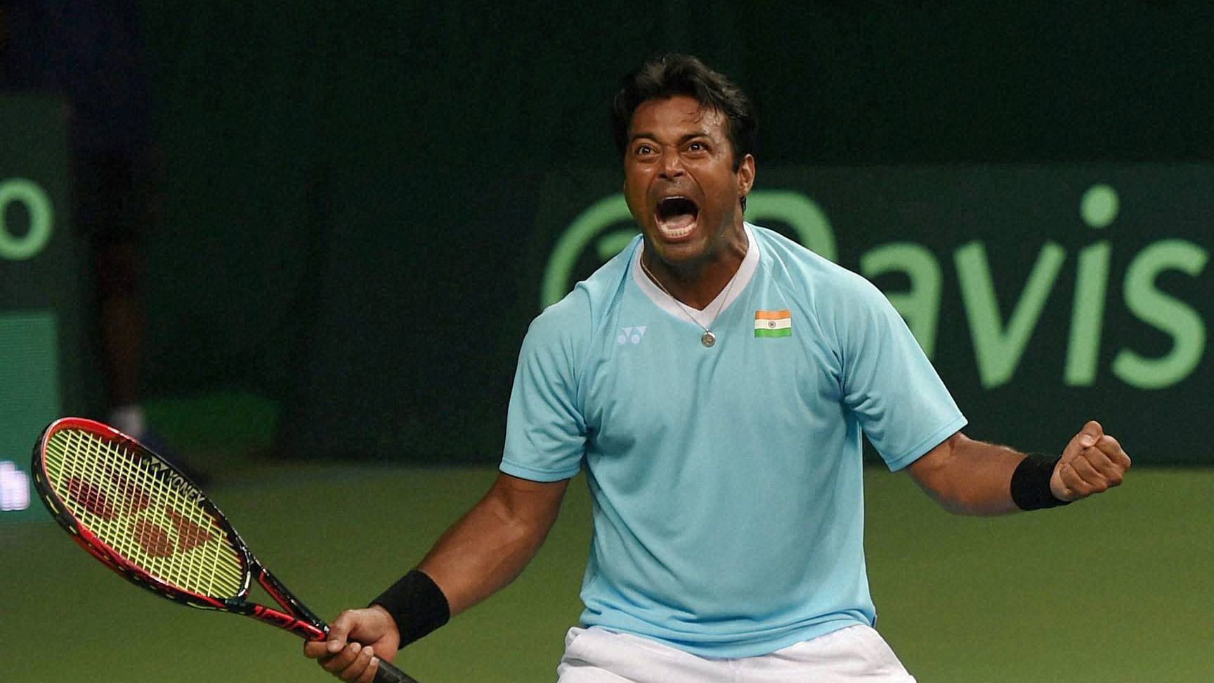 File picture of Leander Paes during an earlier Davis Cup match.&nbsp;
