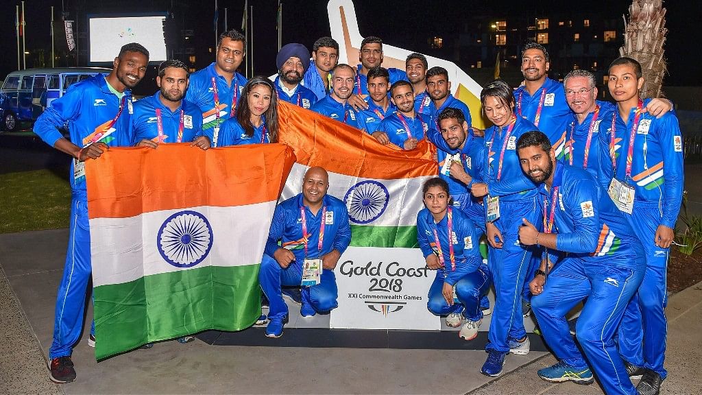 The Indian contingent at the Games village.
