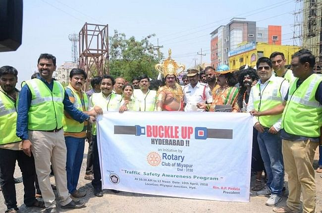 The awareness campaign  was organised by the Rotary Club of Miyapur, in coordination with the city’s Traffic Police.