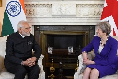 London: Prime Minister Narendra Modi during a meeting with British Prime Minister Theresa May, at 10 Downing Street, in London on April 18, 2018. (Photo: IANS/PIB)