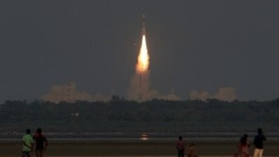 Sriharikota: GSAT-6A satellite ascends into the sky from the second launch pad at Satish Dhawan Space Centre in Sriharikota, Andhra Pradesh on 29 March  2018.