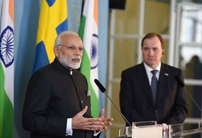 Stockholm: Prime Minister Narendra Modi and his Swedish counterpart Stefan Lofven during the Joint Press Statement, in Stockholm, Sweden on April 17, 2018. (Photo: IANS/PIB)
