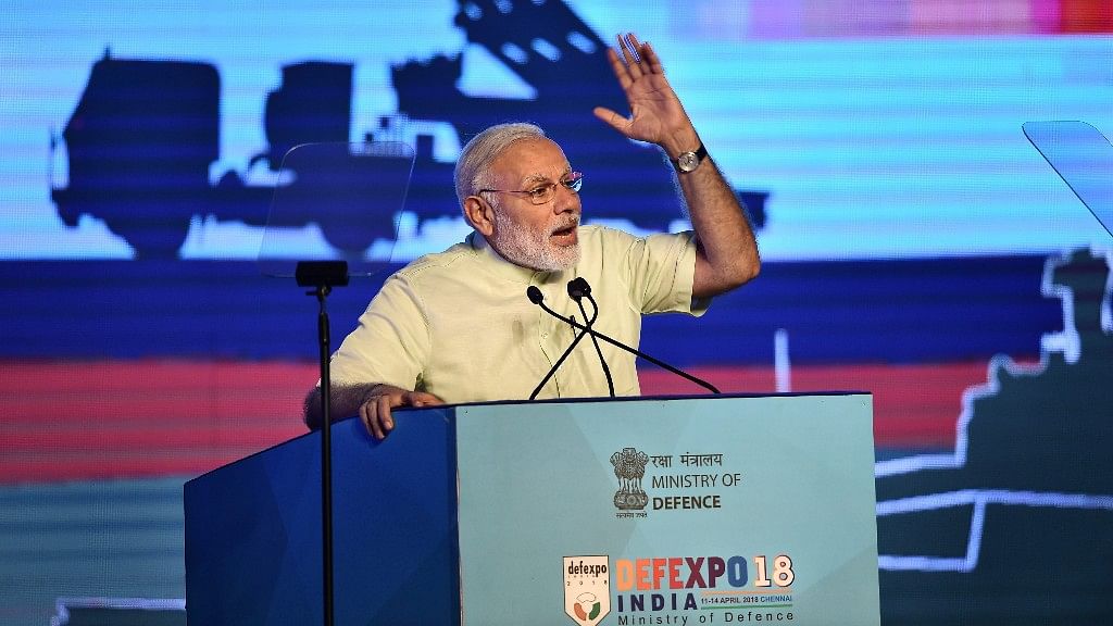 PM Narendra Modi at the Defence Expo 2018.