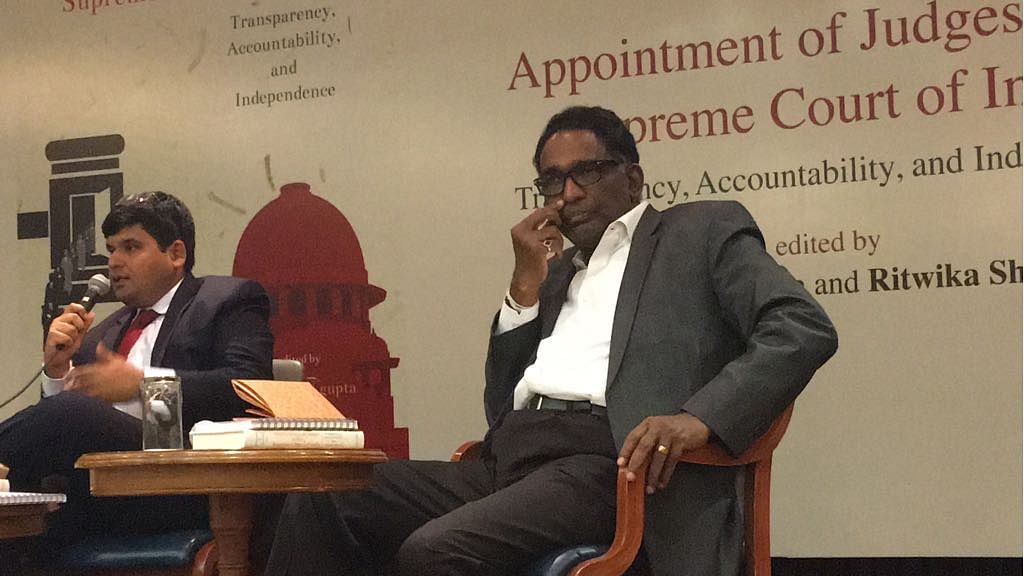 Arghya Sengupta, Research Director of Vidhi Centre for Legal Policy (left) and Justice Jasti Chelameswar (right)