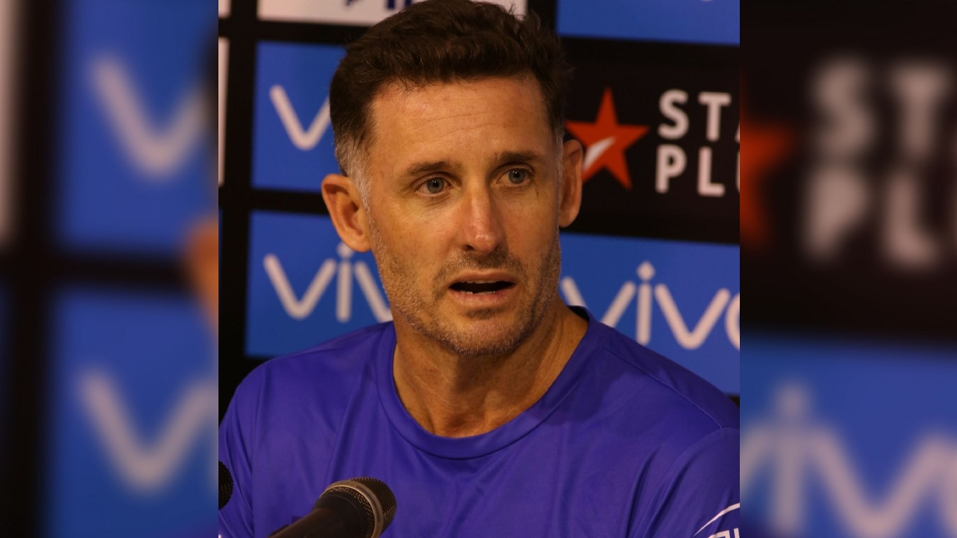 Batting coach Michael Hussey addresses the media ahead of CSK’s  match against Mumbai Indians.