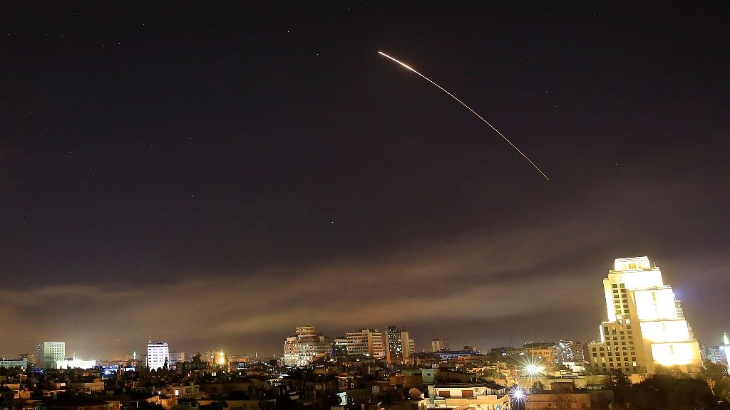 Damascus skies erupt with missile fire as the U.S. launches an attack on Syria targeting different parts of the capital Syria.