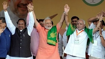 PM Modi and BJP Karnataka chief BS Yeddyurappa during a BJP rally in February, 2018.