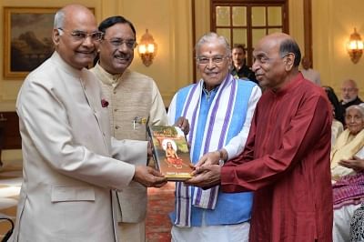 New Delhi: President Ram Nath Kovind receives a copy of the book - "Adi Shankaracharya - Hinduism