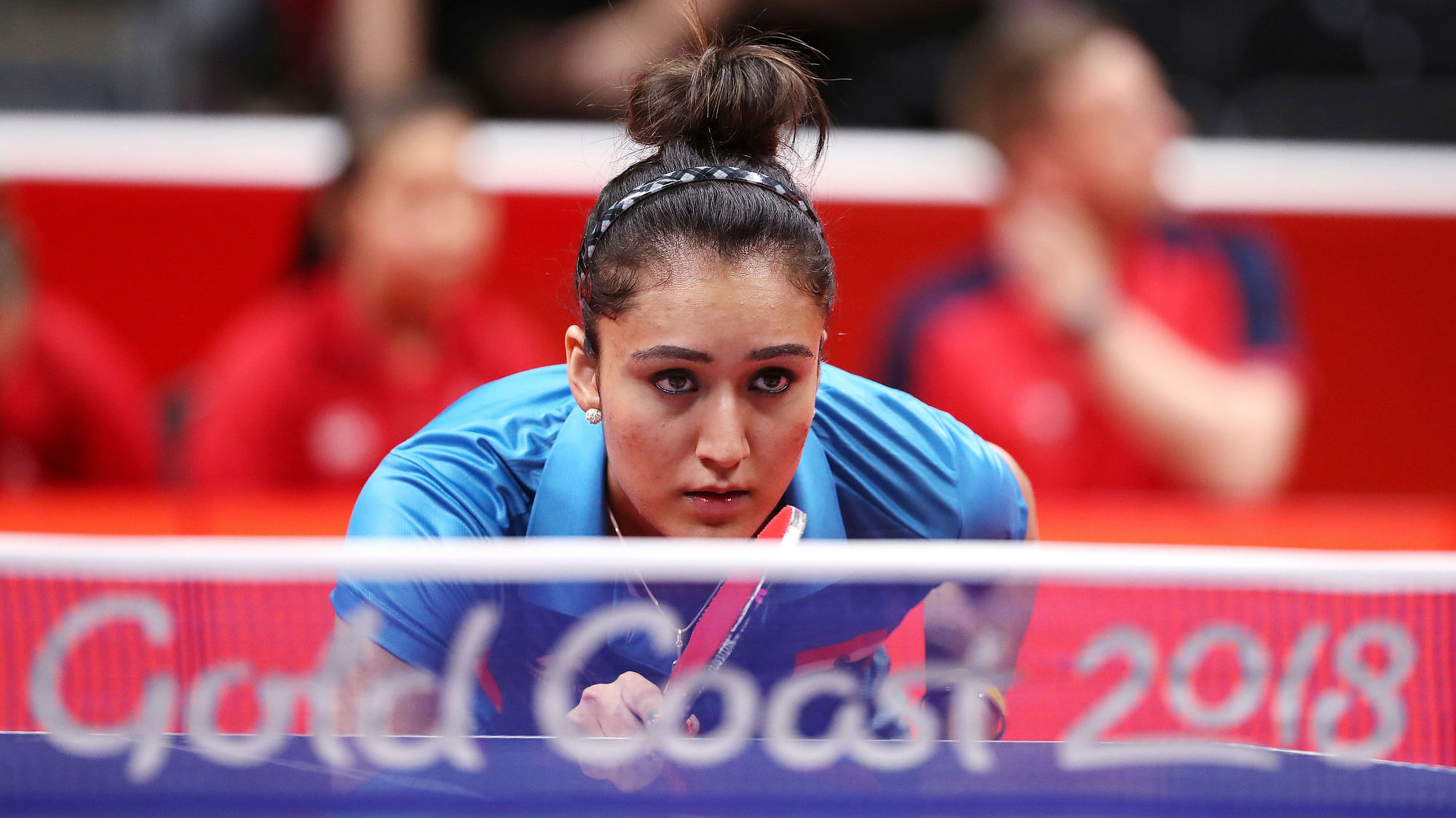 India’s Manika Batra prepares to return serve during a match at the 2018 Commonwealth Games.