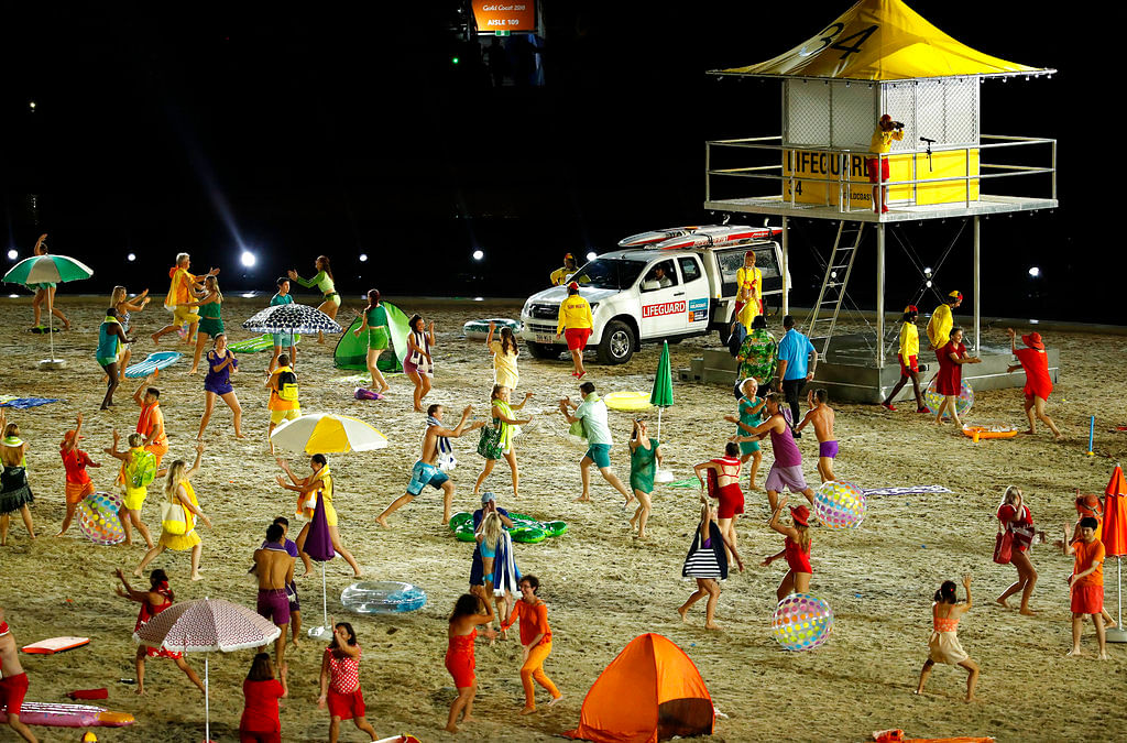 The opening ceremony featured celebrations of the laid-back beach lifestyle synonymous with the Gold Coast.