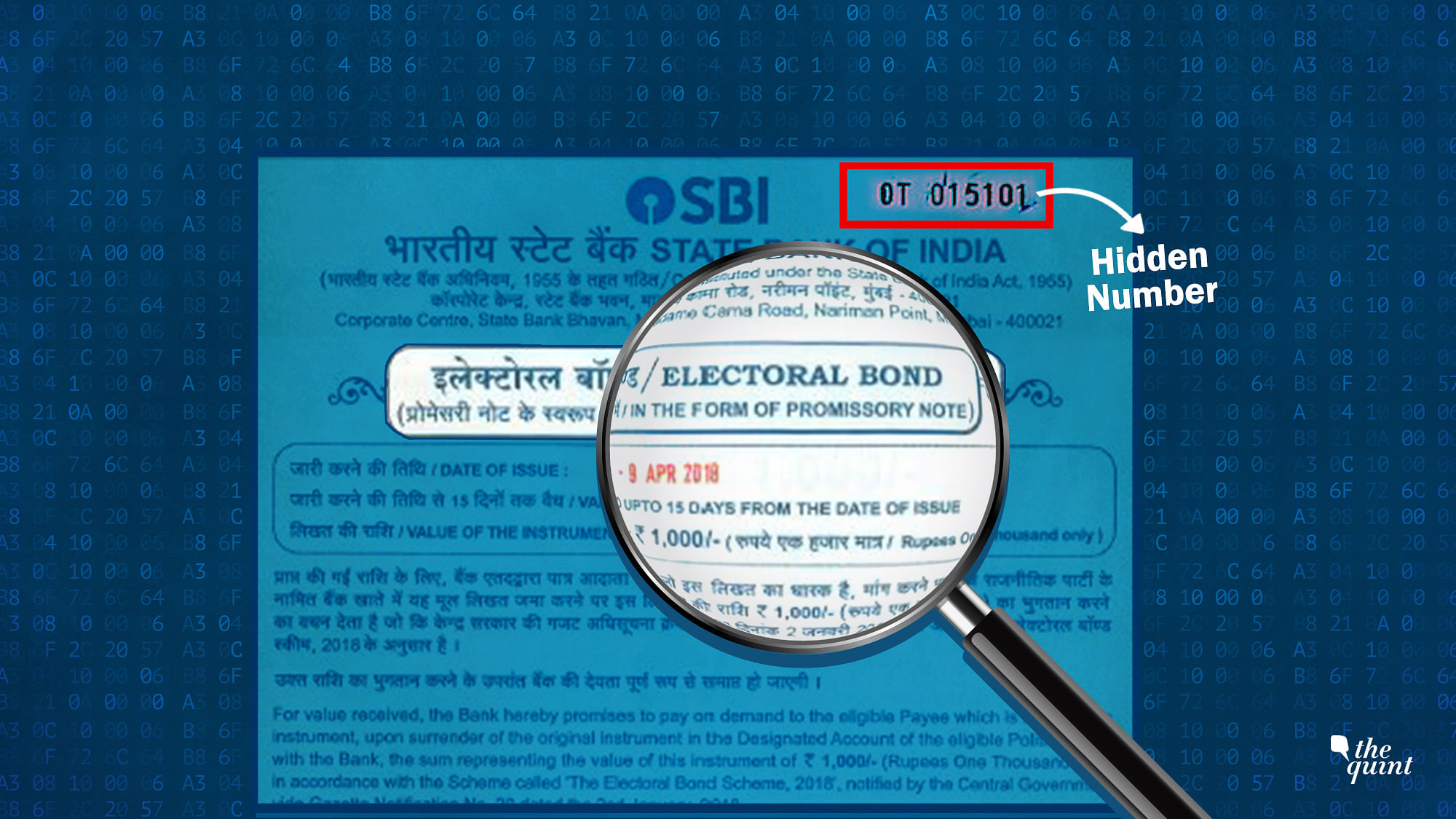 <div class="paragraphs"><p>Electoral Bonds:&nbsp;<strong>The Quint</strong>'s investigation revealed that electoral bonds have hidden numbers printed on them.</p></div>