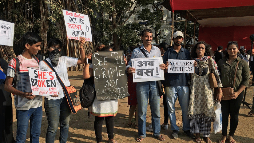 Protestors at the Azad Maidan in Mumbai.