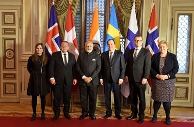 Stockholm: Prime Minister Narendra Modi with heads of state of five Nordic nations of Sweden, Denmark, Iceland, Norway and Finland at India-Nordic Summit, in Stockholm, Sweden on April 17, 2018. (Photo: IANS/PIB)