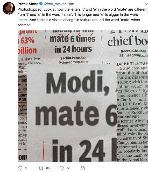 The original story, published in their print edition read: “Modi, Xi will meet 6 times in 24 hours”.