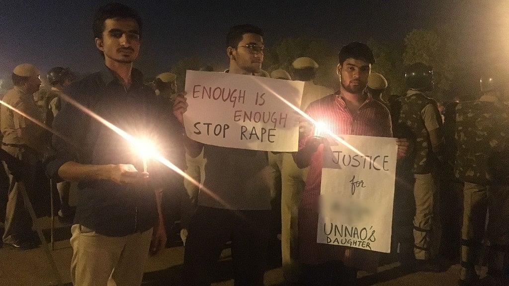 Public demanding justice for the 8-year-old at a candlelight vigil at India Gate, New Delhi.&nbsp;
