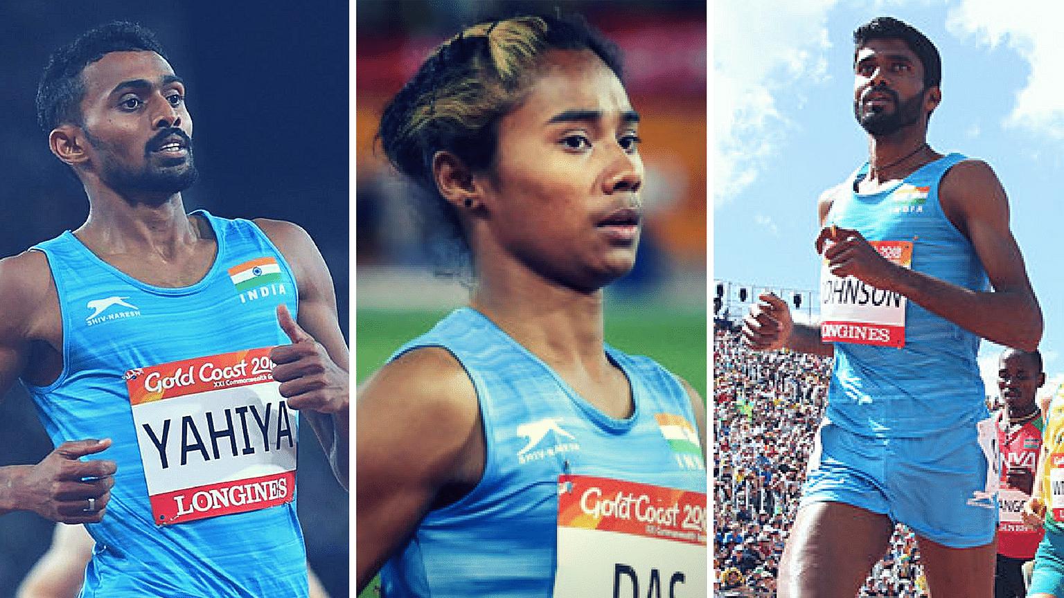 File pictures of Muhammed Anas Yahiya, Hima Das and Jinson Johnson (from left to right).&nbsp;