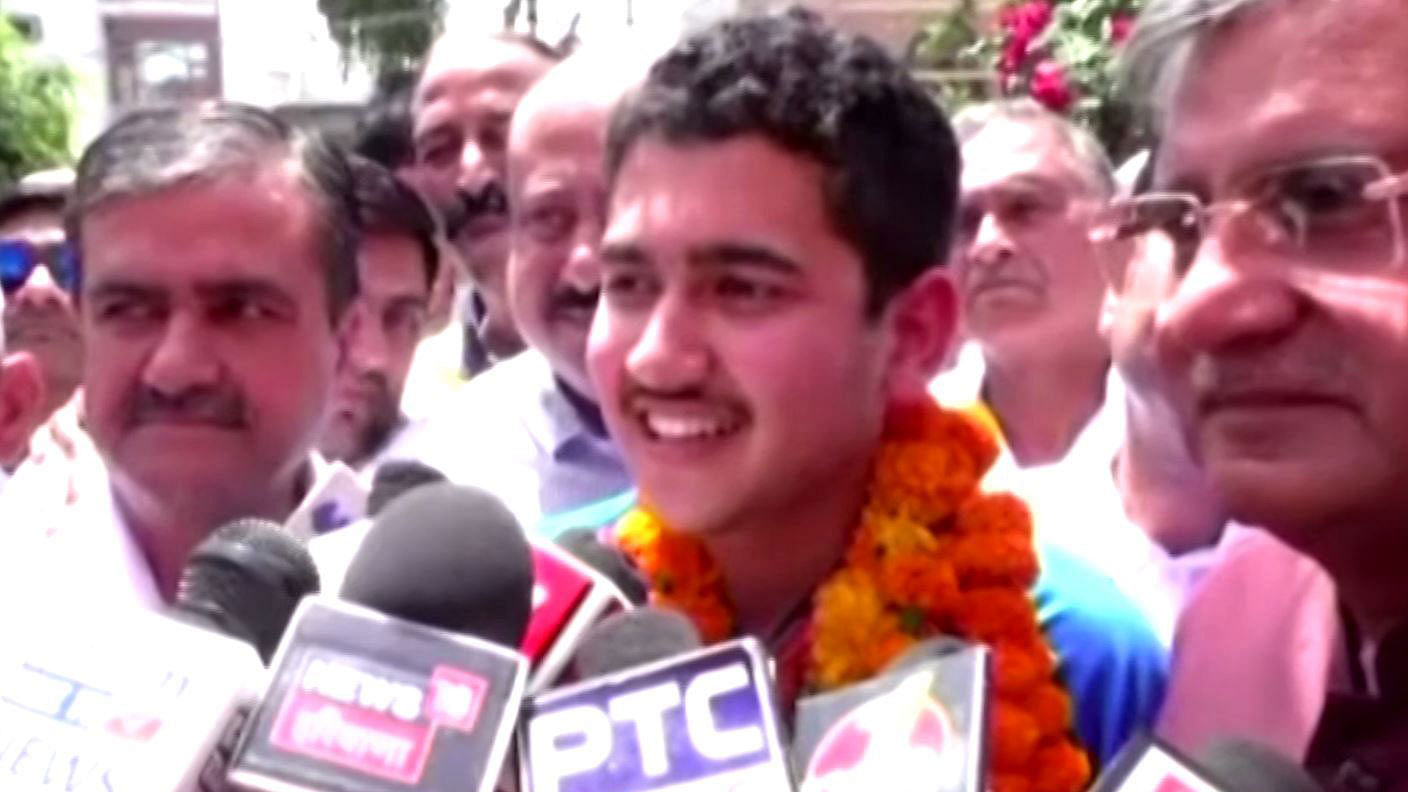 Anish Bhanwala speaks to the media in his hometown in Karnal.