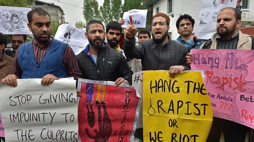 Protesters demanding justice for eight year old of Kathua in Jammu, who was gangraped and murdered.
