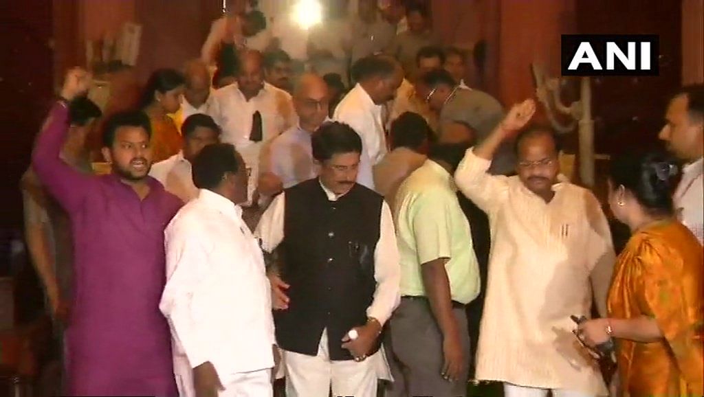 TDP MPs continued to protest in the Rajya Sabha well into the evening, staying past sunset, refusing to leave.