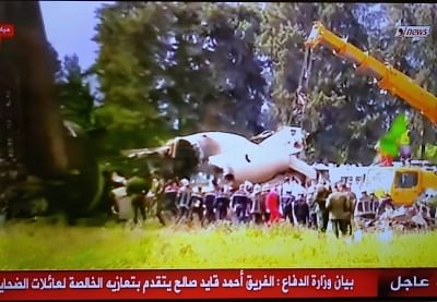 BLIDA, April  11, 2018 (Xinhua) -- A screenshot taken on April 11, 2018 from an Algerian TV channel shows the wrekcage of a crashed Algerian military jet in the perimeter of air base of Boufarik in Blida province, 30 km southwest of Algiers, Algeria. The death toll of an Algerian military plane that crashed early on Wednesday in the military airport of Boufarik, 30 km south of Algiers, has risen to 257, local media reported.  (Xinhua/IANS)