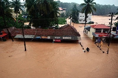 A view of flooded roads of Mangaluru after heavy rains as monsoon entered early to the Karnataka on 29 May 2018. 