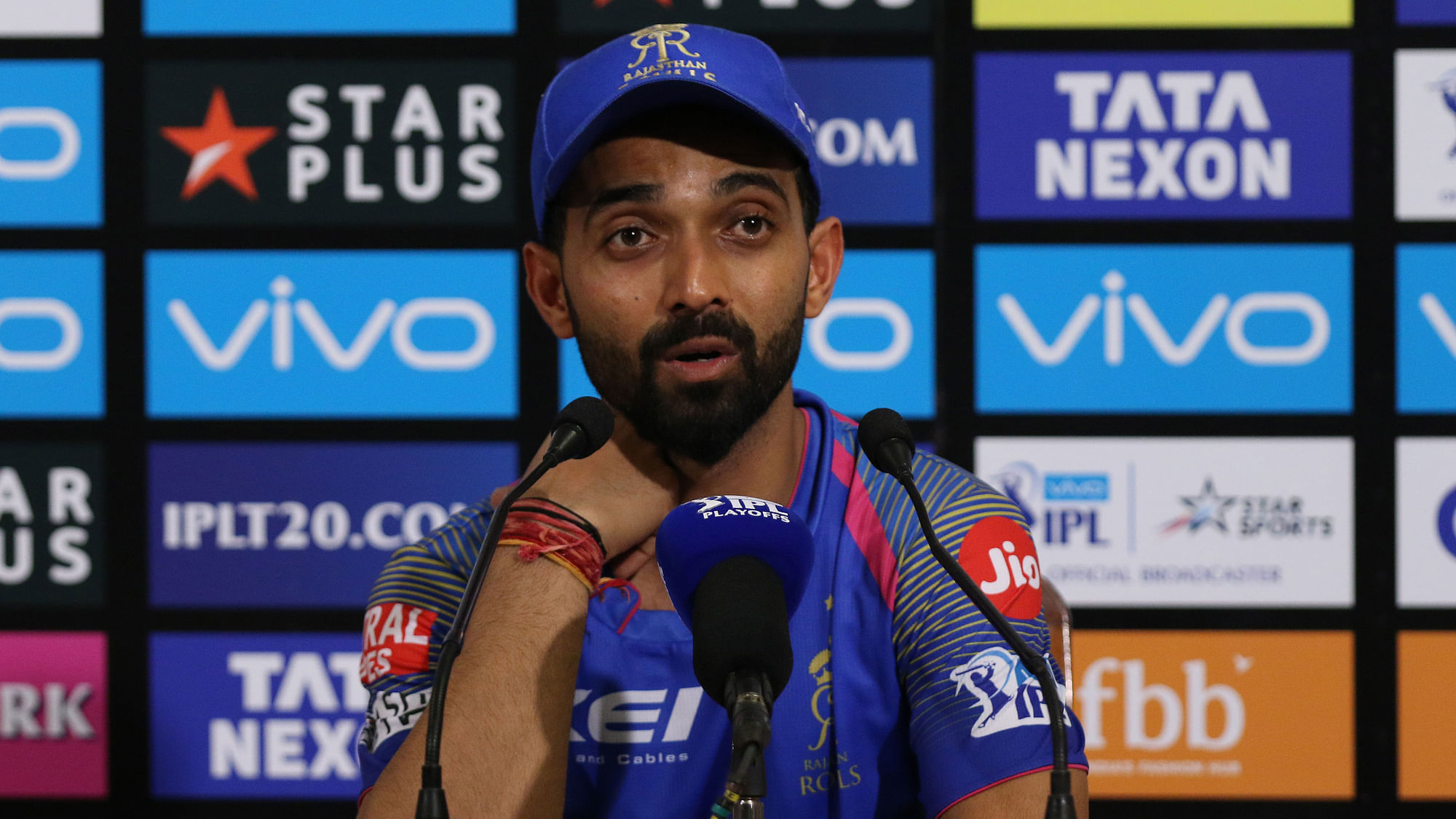 Ajinkya Rahane speaks to the media after Rajasthan Royals lost to Kolkata Knight Riders in the Eliminator match on Wednesday.
