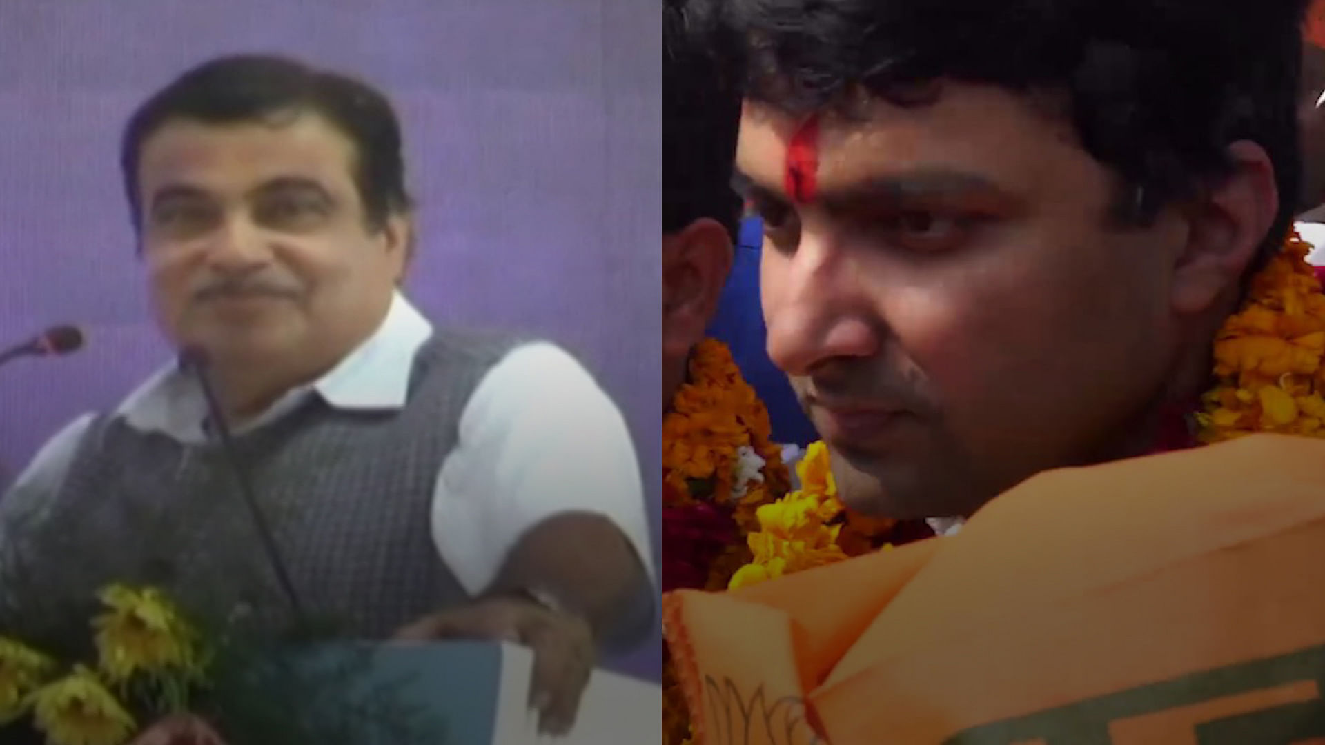 (Left) BJP leader and Union Minister for Road Transport and Highway Nitin Gadkari and BJP MLA Harshvardhan Bajpai.