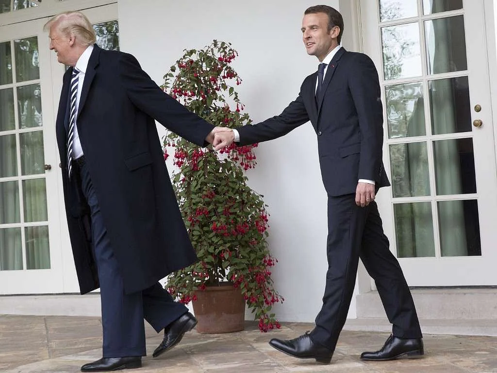 US President Donald Trump leads Emmanuel Macron, France’s president, towards the Oval Office during a state visit at the White House in Washington, DC, on 24 April, 2018.