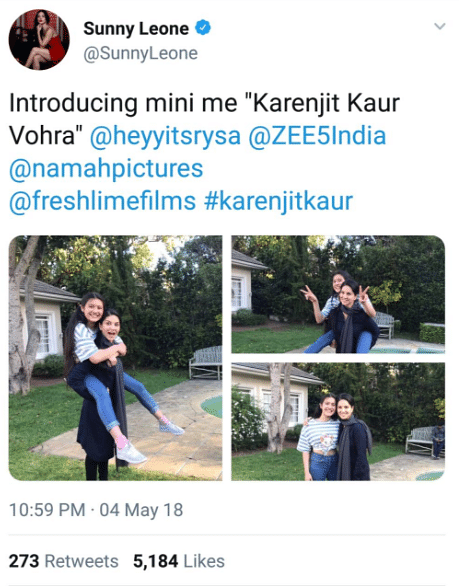Sunny Leone introduces Rysa as ‘mini’ Karenjit Kaur. 