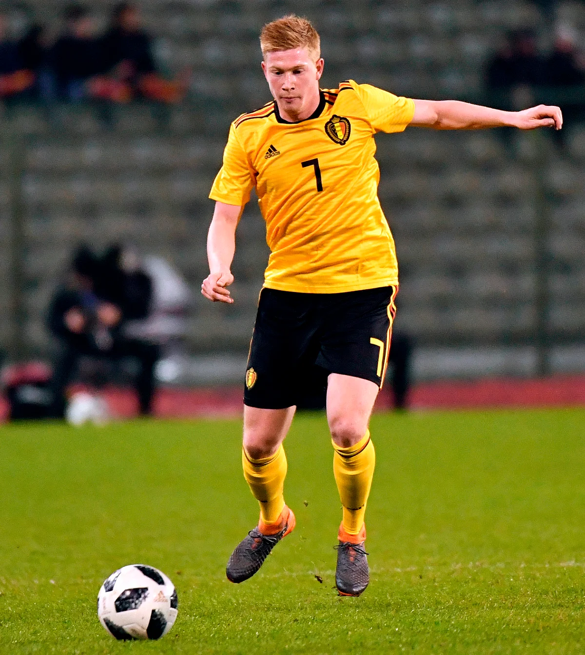 FILE - In this Tuesday, March 27, 2018 filer, Belgium’s Kevin De Bruyne in action during an international friendly soccer match between Belgium and Saudi Arabia at King Baudouin stadium in Brussels. 