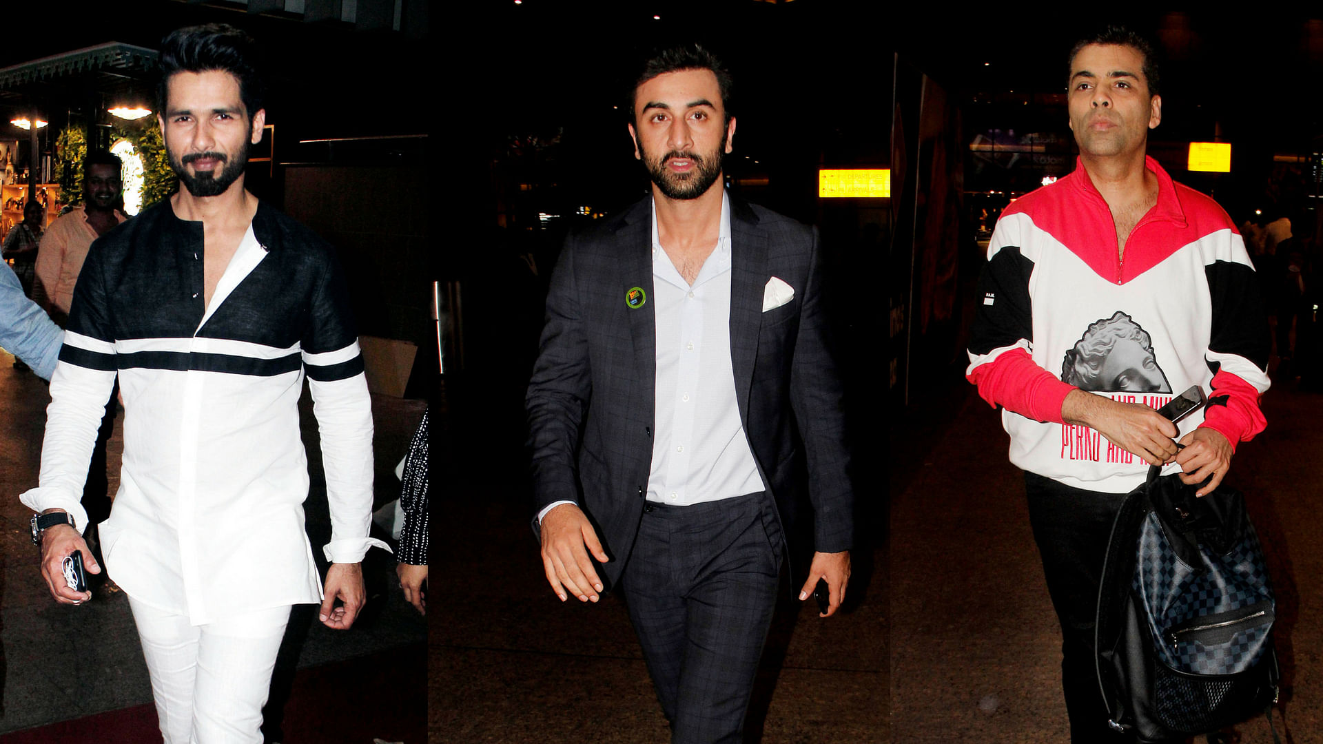 Shahid and Ranbir Kapoor, and  Karan Johar spotted at the airport.&nbsp;
