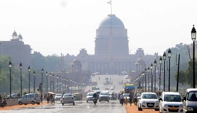 A mirage appears on Rajpath on a hot day in New Delhi. (Photo: IANS)