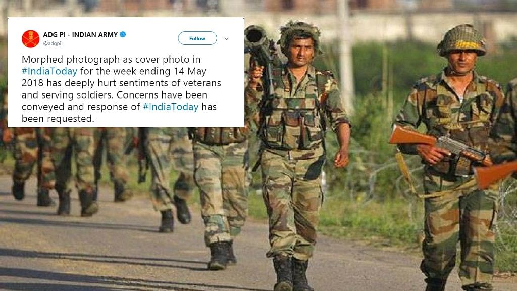 The Indian Army expressed that its sentiments were “deeply hurt” by the photograph accompanying India Today’s cover story headlined: “The Army is Broke”.
