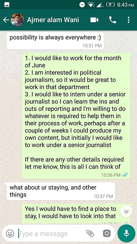 ‘Will You Stay With Me?’: J&K Editor to Girl Seeking Internship