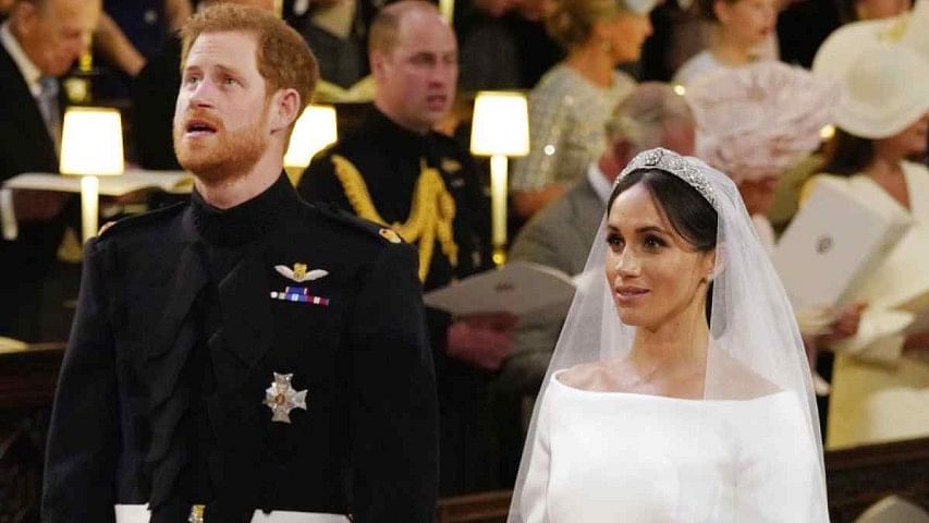  Prince Harry and Meghan Markle during their wedding service at St George’s Chapel in Windsor Castle in Windsor, near London, England, Saturday, 19 May, 2018.