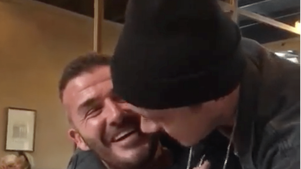 Brooklyn Beckham surprised his father on his birthday by flying down from New York.&nbsp;