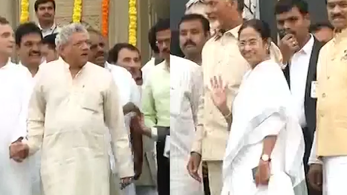 Arch-rivals Mamata and Yechury shared dias at HD Kumaraswamy’s oath-taking ceremony.