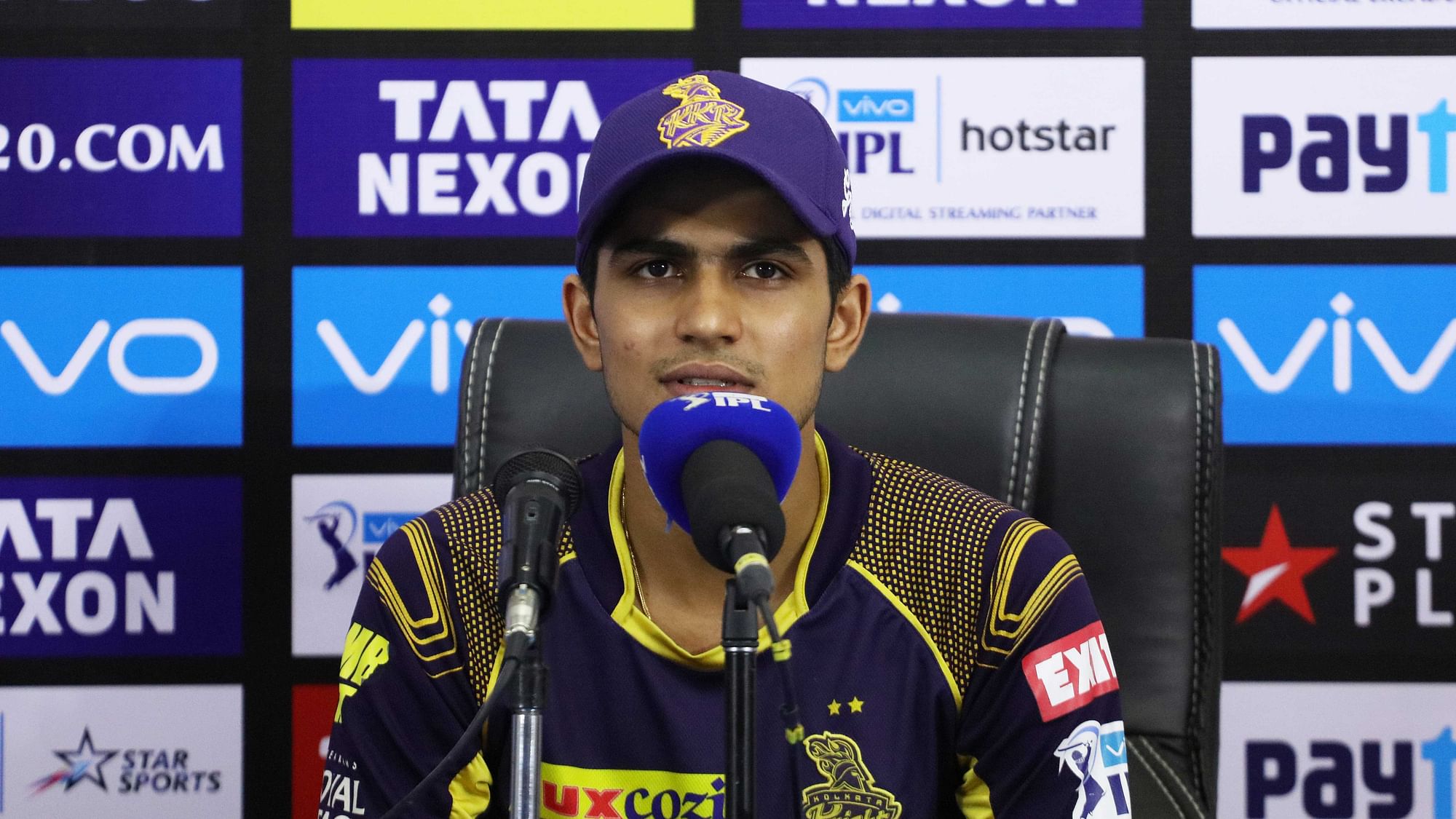 Shubman Gill of the Kolkata KnightRiders at Press Conference during match fifty four of the Vivo Indian Premier League 2018 (IPL 2018) between the Sunrisers Hyderabad and the Kolkata Knight Riders held at the Rajiv Gandhi International Cricket Stadium in Hyderabad on the 19th May 2018.