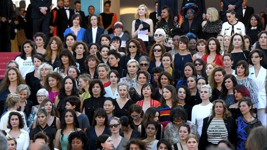 82 women walk the red carpet in Cannes film fest protest. &nbsp;