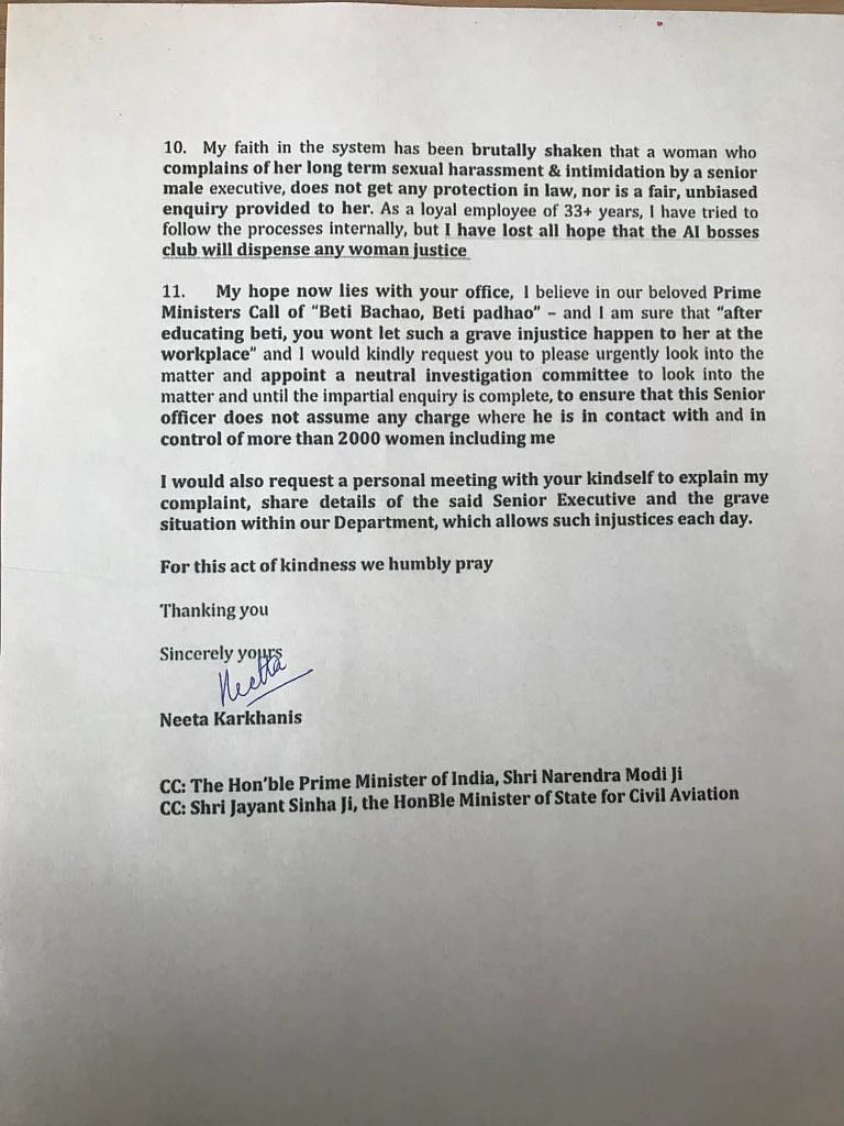 Air India Staffer Alleges Sexual Harassment by Senior Executive