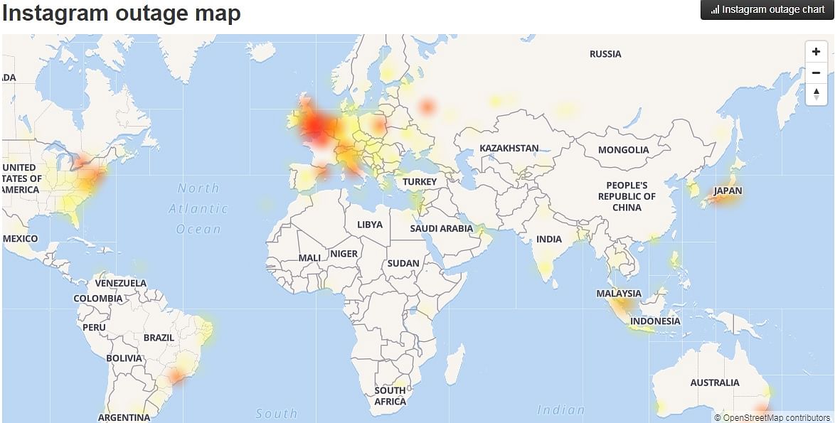 Instagram went down for just about five minutes globally, which was long enough for  the news to trend on Twitter. 