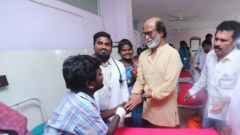 Rajinikanth visited the people who were injured in the firing at the Tuticorin Hospital on Tuesday.