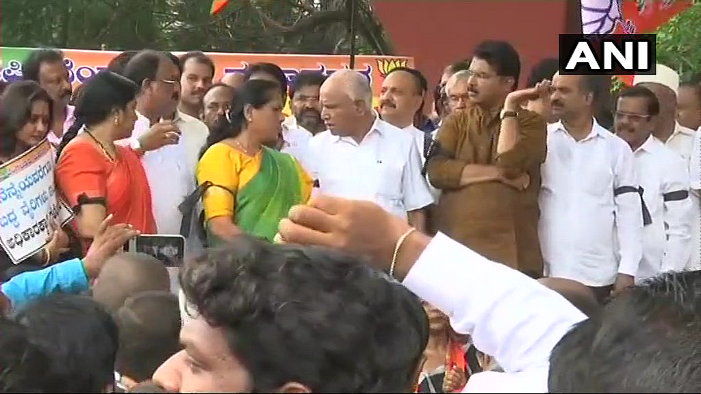 BJP organised protests in Karnataka against Congress-JD(S) alliance.