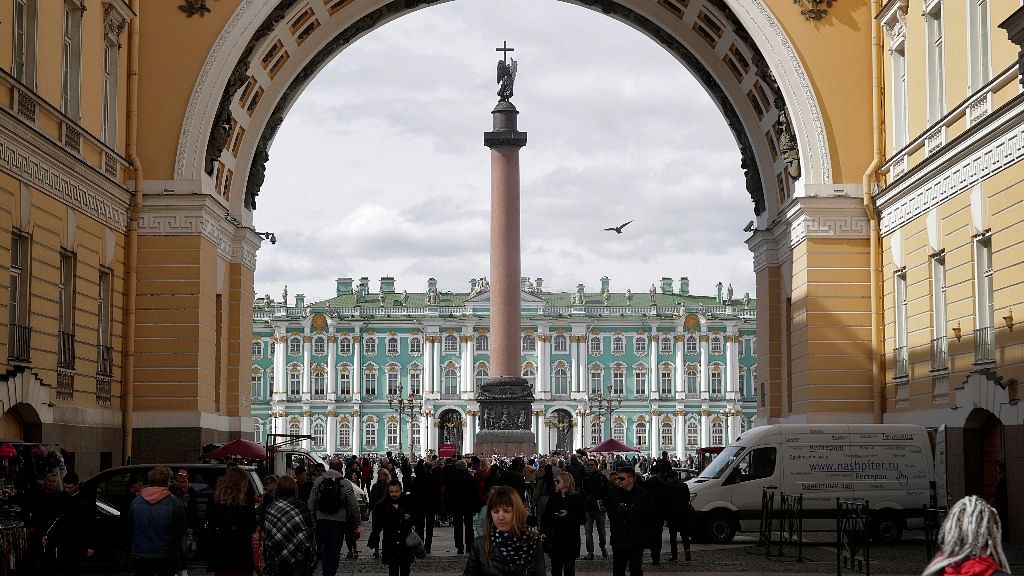 The Dvortsovaya (Palace) Square in St Petersburg is one of the attractions for fans in St. Petersburg