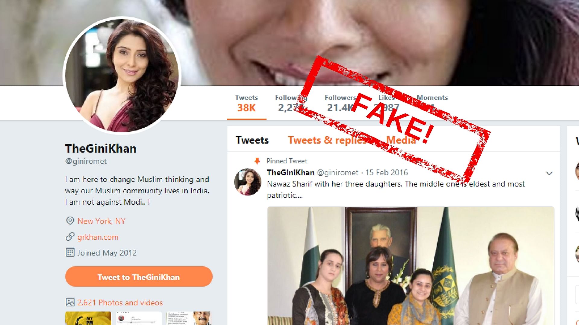 Meet Gini Khan, or <a href="https://twitter.com/giniromet">@giniromet</a>, a fake social media profile with a muslim identity that tweets about how PM Modi is “the most loved PM India has ever had,” and conducts polls against muslims.