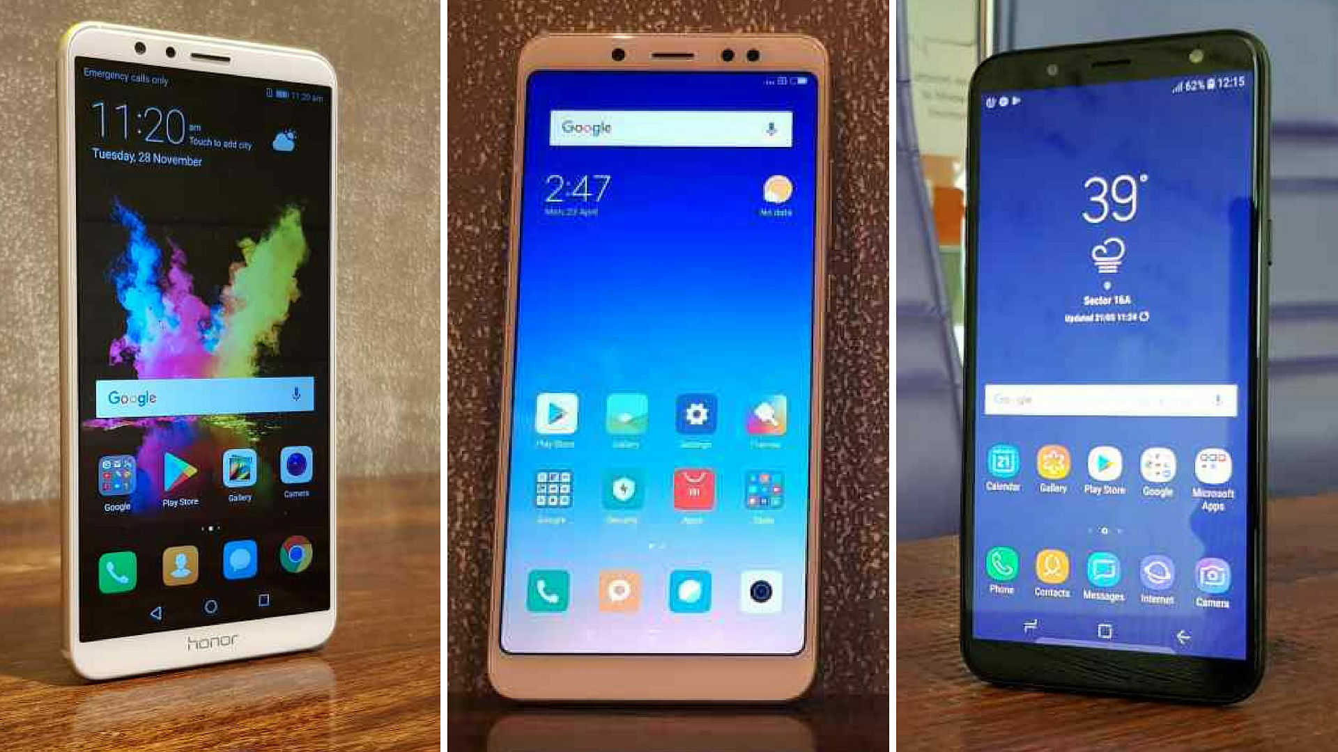 Honor 7x(left), Redmi note 5 Pro (middle), Samsung J6 (right).