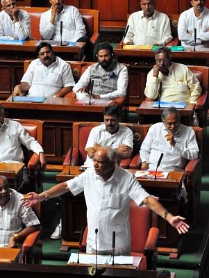 Bengaluru: BJP legislator B.S. Yeddyurappa in the state Assembly; in Bengaluru on May 19, 2018. (Photo: IANS)