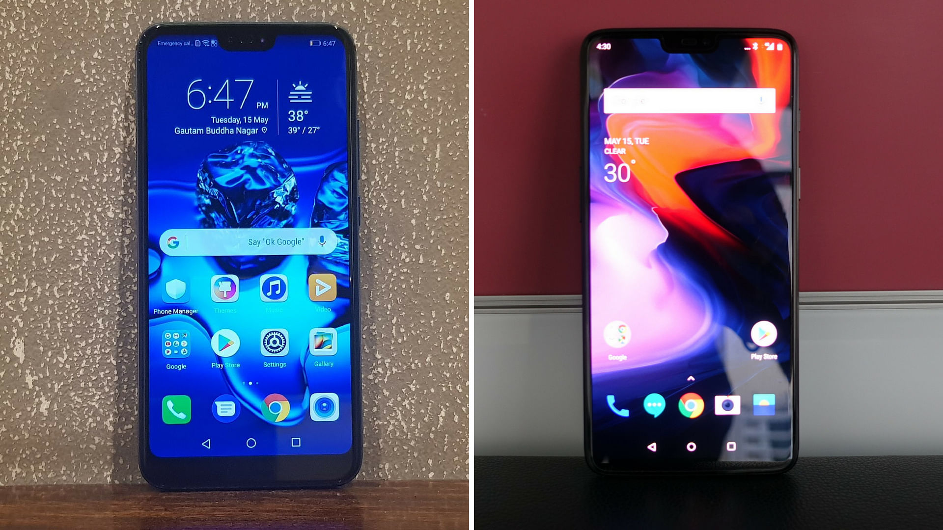 Honor 10 (left) against the OnePlus 6 (right).