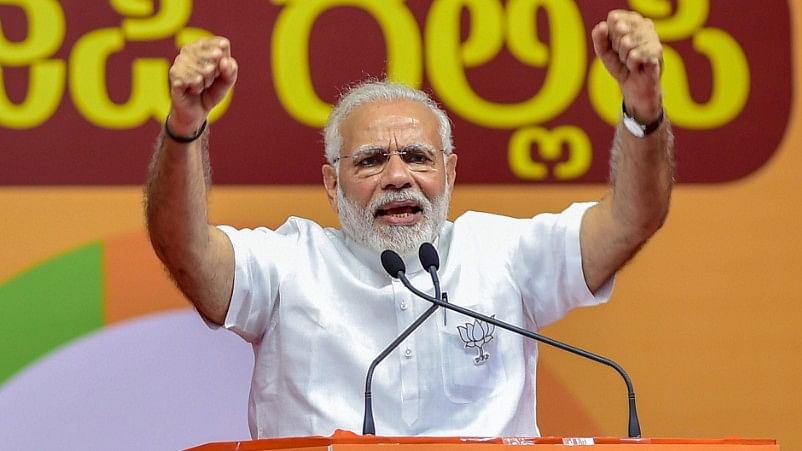 Prime Minister Narendra Modi addresses a public rally for the Karnataka assembly elections, in Bengaluru on Thursday, 3 May 2018.&nbsp;