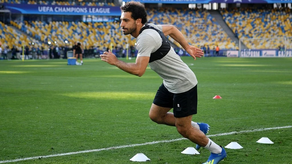 Mo Salah during a training session at the Olimpiyskiy Stadium in Kiev in Ukraine on Friday